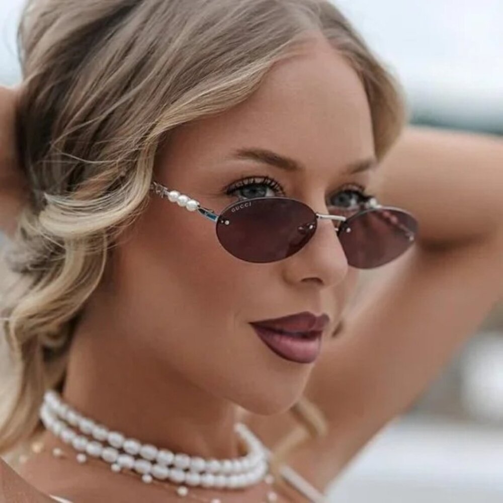 NEW GUCCI SUNGLASSES SILVER WOMEN OVAL EYEWEAR GUCCI GG1922S 002 - Picture 12 of 13